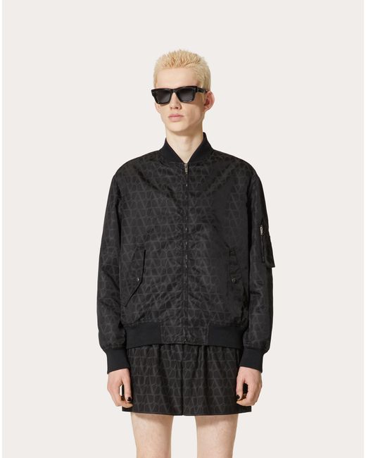 Valentino Black Toile Iconographe Zip-Up Bomber Jacket for men