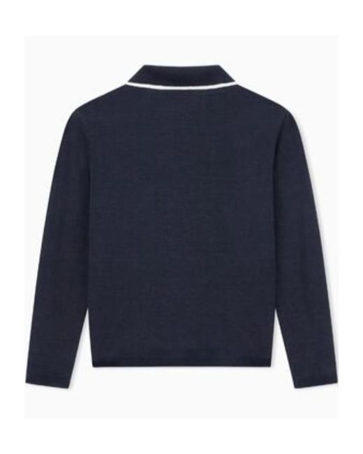 Giorgio Armani Blue Logo Embroidered Knitted Polo Shirt for men