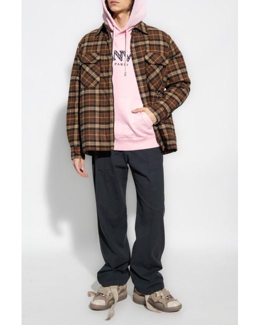 Lanvin Pink Logo Embroidered Drawstring Hoodie for men