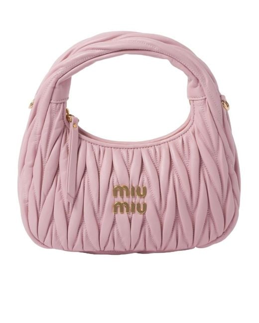 Miu Miu Pink Wander Matelassé Nappa Leather Hobo Bag