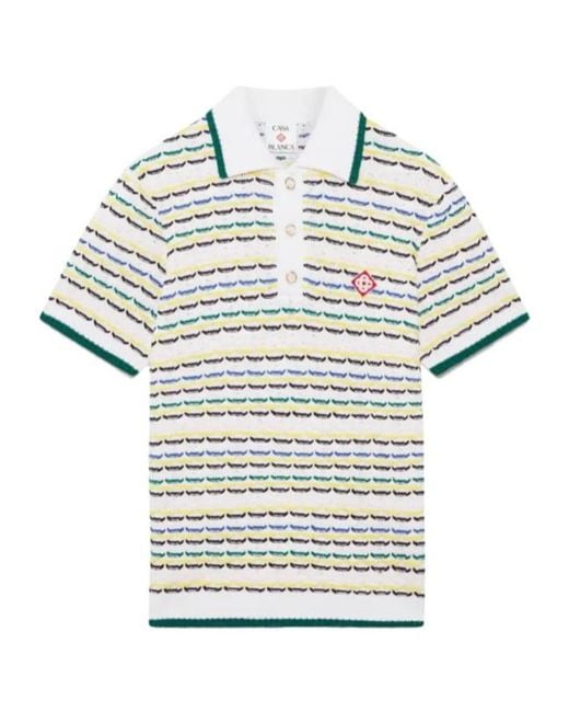 Casablanca White Tuck Stitch Short Sleeved Polo Shirt for men