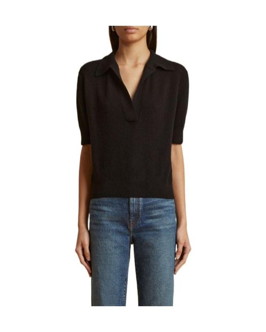 Khaite Black Jo Knitted Polo Top