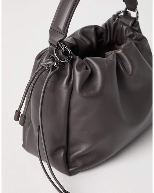 Brunello Cucinelli Gray Mellow Small Bucket Bag