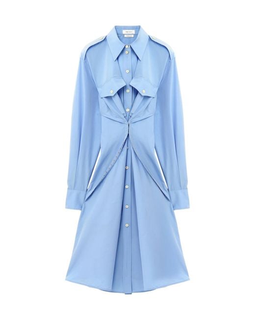 McQueen Blue Gathered Midi Shirt Dress