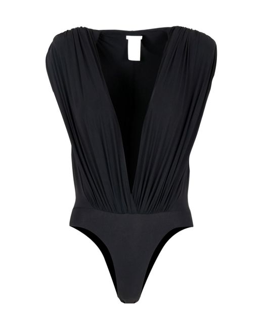 Amazuìn Black Pleated V-Neck Bodysuit