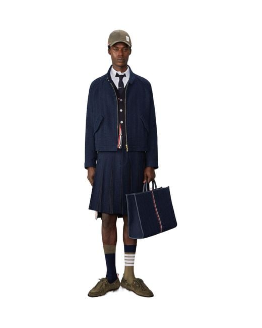 Thom Browne Blue Rwb-Striped Tweed Bomber Jacket for men