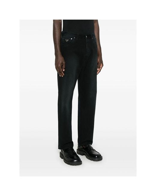 Prada Black Logo Patch Straight-Leg Jeans for men
