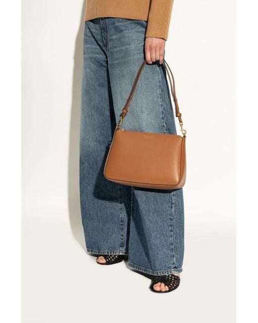Tory Burch Brown Chain-Linked Zipped Shoulder Bag