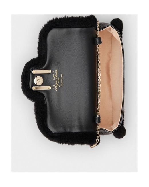 Roger Vivier Black Jeu De Fille Viv' Shearling Strass Buckle Clutch Bag