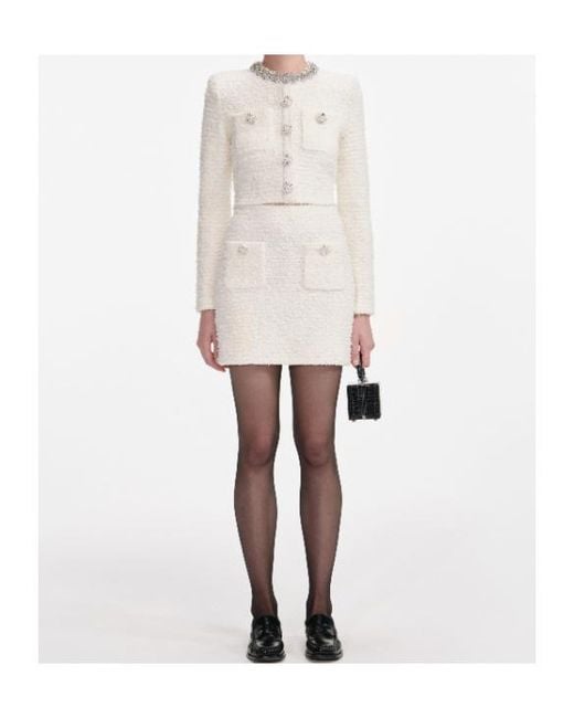 Self-Portrait White Crystal-Embellished Padded-Shoulder Jacket