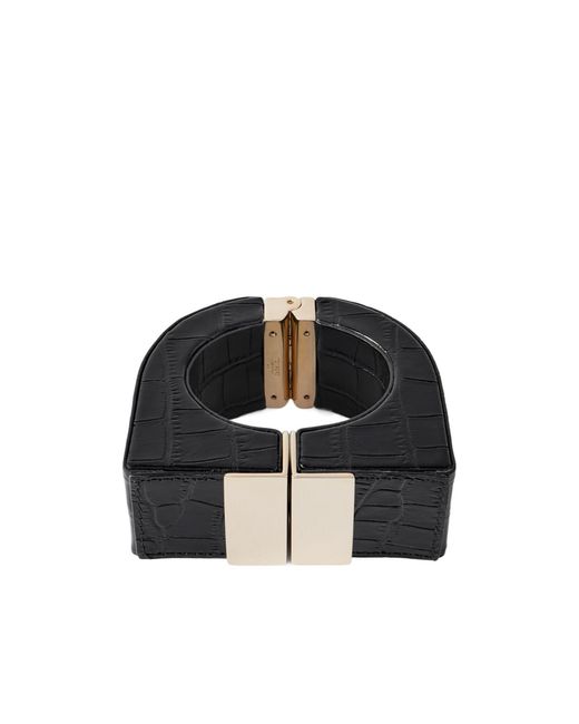 Tom Ford Black Alligator-Patterned Patent Leather Cuffs