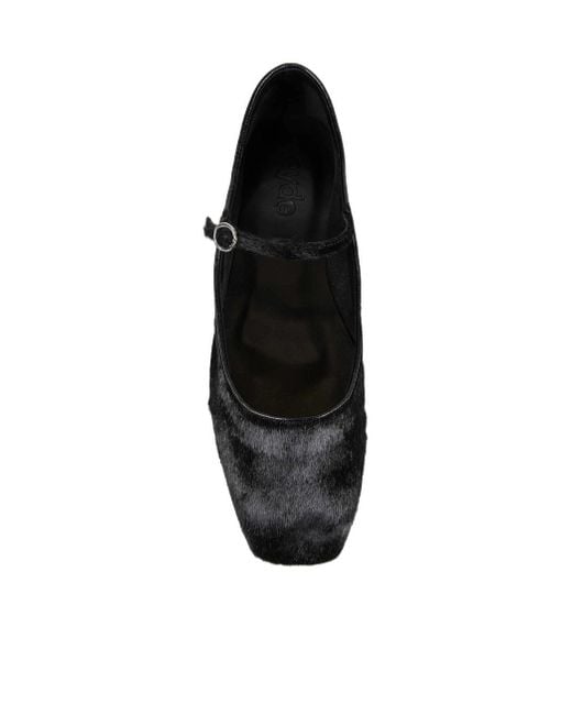 Aeyde Black Mary-Jane Pony Hair Strap Ballet Flats