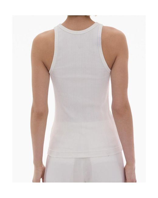 Helmut Lang White Round Neck Ribbed Tank Top
