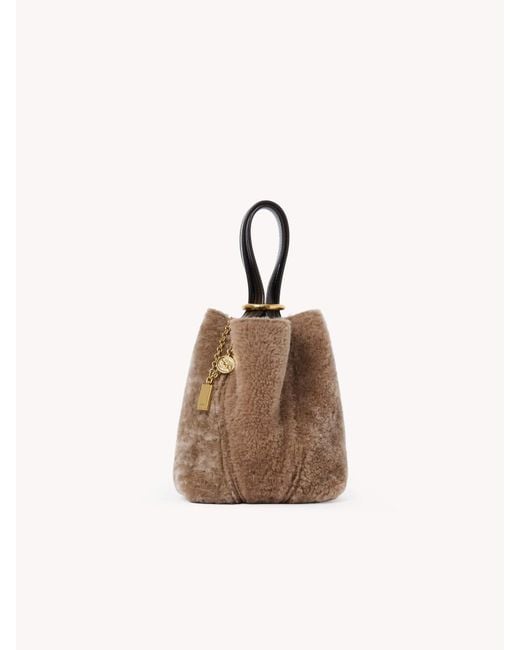 Chloé Brown Chloé Shearling Spin Tote Bag