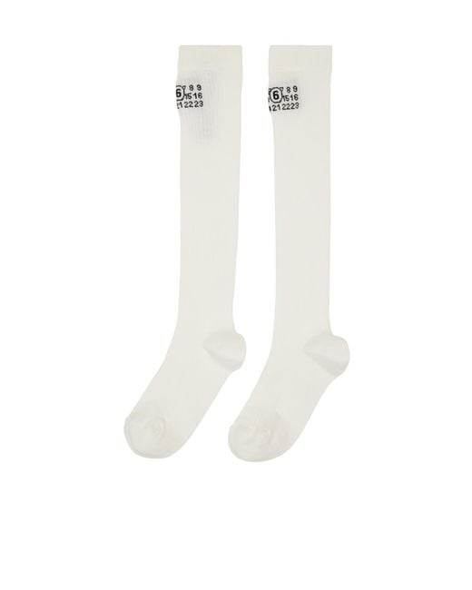 MM6 by Maison Margiela White Numeric-Logo Ribbed Socks for men