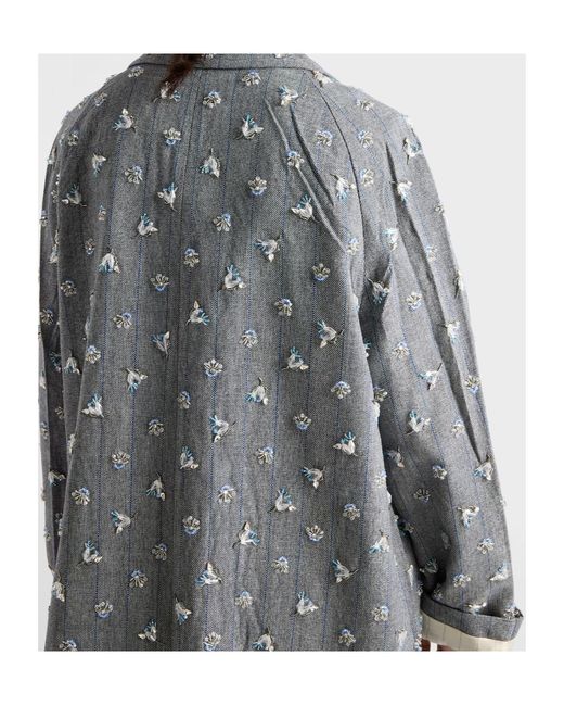 Prada Gray Single-Breasted Embroidered Pinstripe Coat