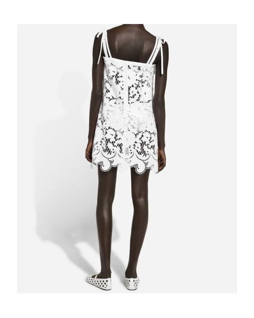 Dolce & Gabbana White Floral Openwork Embroidered Mini Dress