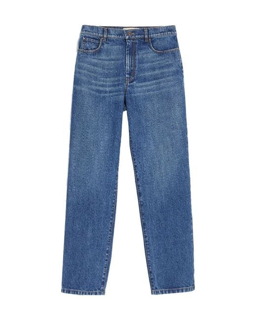 Weekend by Maxmara Blue Contrast-Stitch Straight Jeans