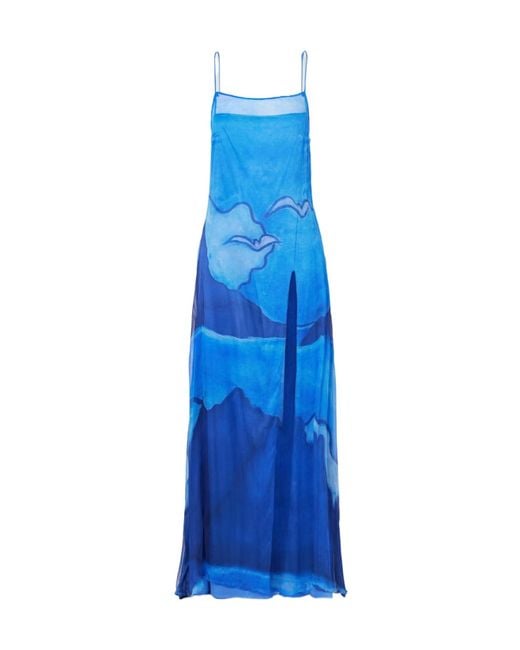 Donde Esteban Blue Printed Cami Split Maxi Dress