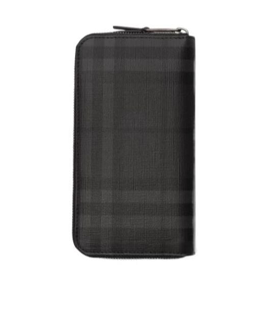 Burberry Black Zip-Around Check Wallet for men