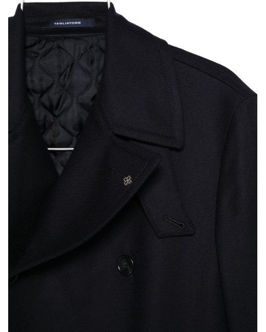 Tagliatore Blue Double-Breasted Wool Coat for men