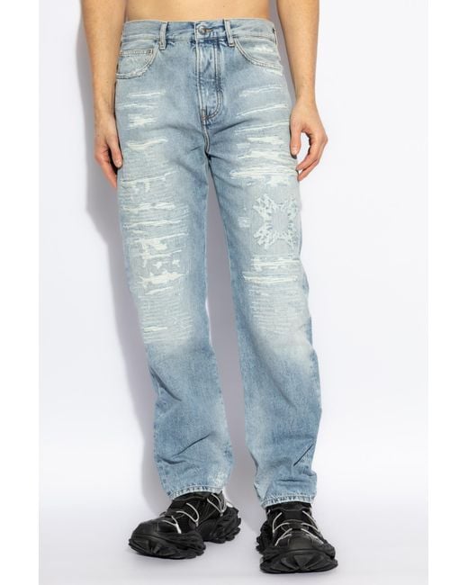 Amiri Blue Distressed Straight-Leg Jeans for men