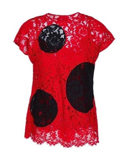 Dolce & Gabbana Red Lace Short-Sleeved Top