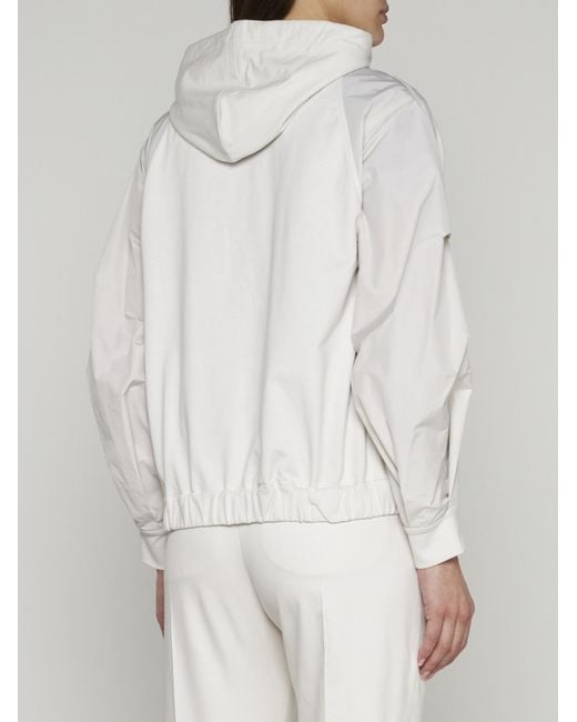 Brunello Cucinelli White Jersey-Knit Drawstring Zipped Hoodie