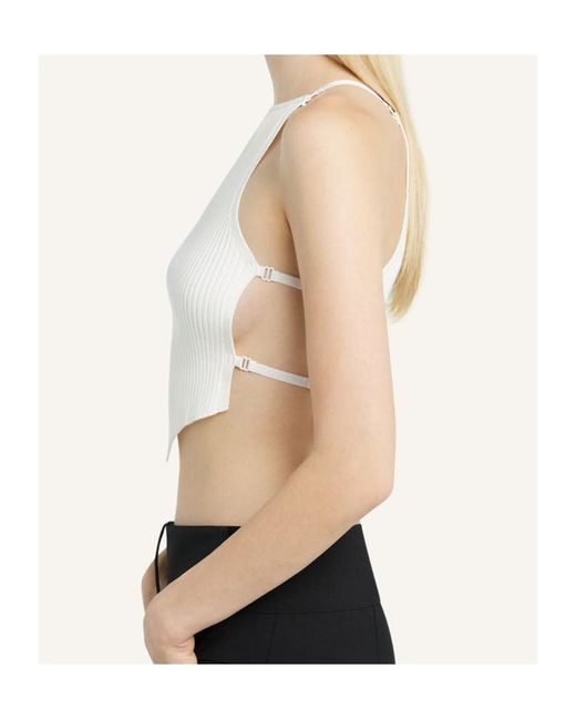 Courreges White Courrèges Logo Embroidered Ribbed-Knit Cropped Top