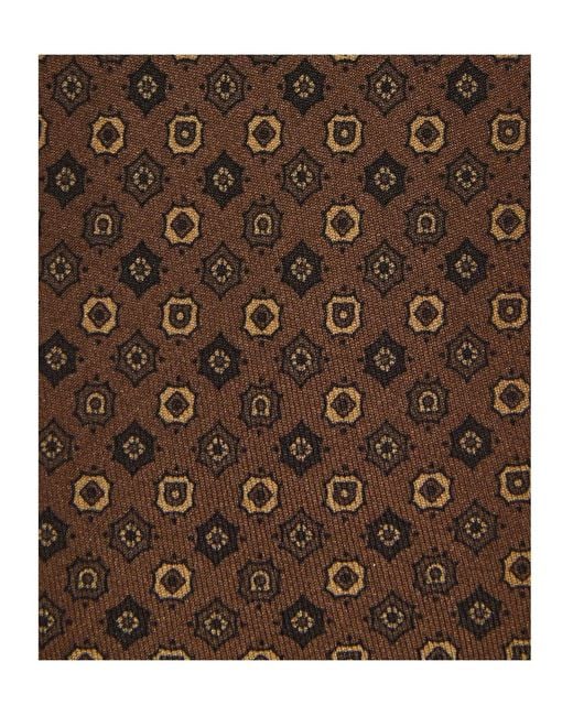 Ferragamo Brown Micro Pattern Silk Tie for men