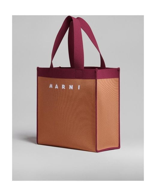 Marni Red Logo Detailed Two-Toned Tote Bag