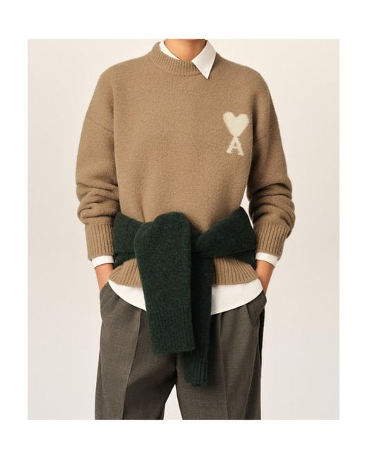 AMI Natural Crew-Neck Wool Sweater for men