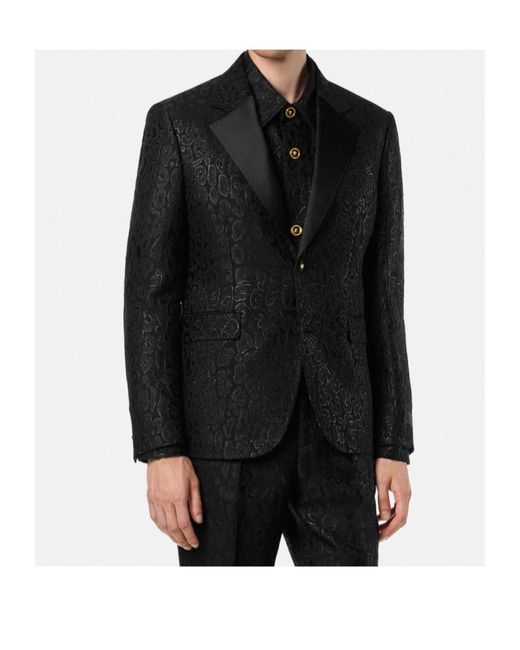 Versace Black Logo Patch Single-Breasted Blazer for men