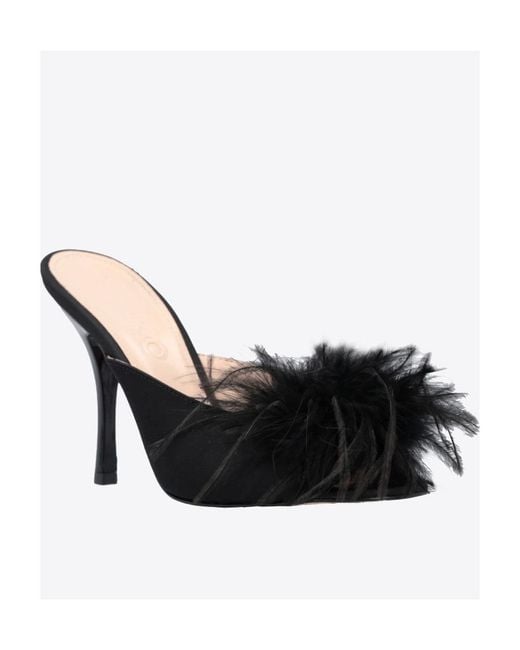 Pinko Black 95Mm Feather-Detail Mules