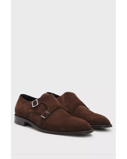 Boss Brown Suede Double-Breasted Monk Shoes for men