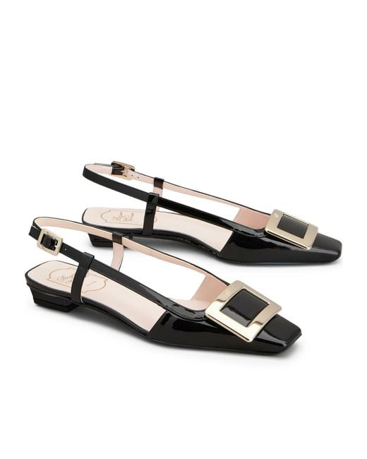 Roger Vivier Black Belle Vivier Slingback Flat Pumps