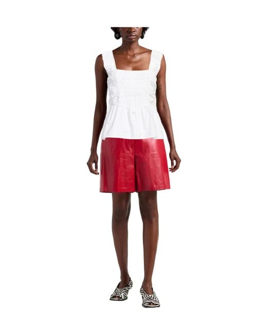 Ganni White Solid Sleeveless Square Neck Top