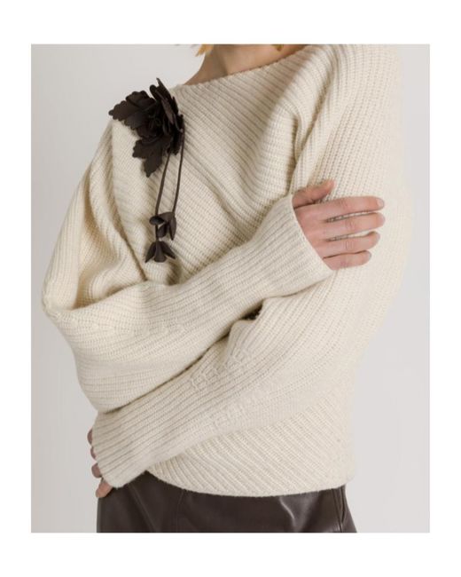 Alberta Ferretti Natural Asymmetric Ribbed Sweater