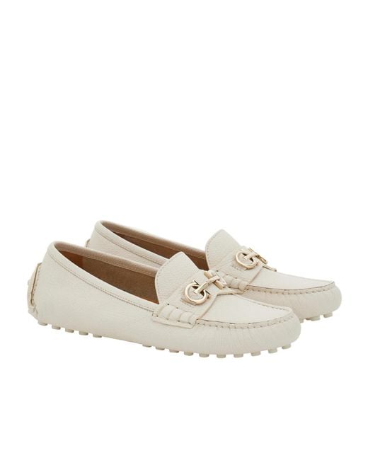 Ferragamo White Gancini Detailed Loafers