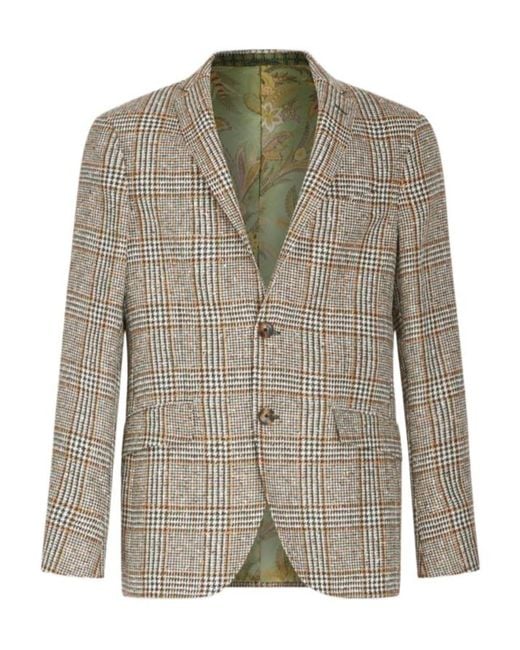 Etro Green Check Linen- And Cotton-Blend Blazer for men