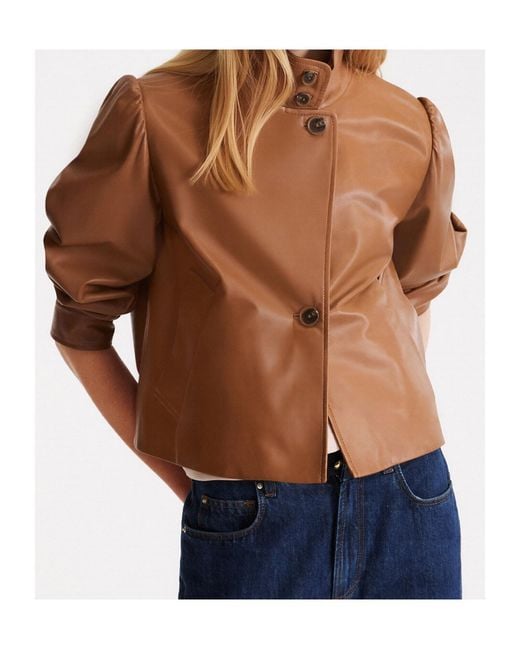 Marella Brown Button-Front Leather Jacket