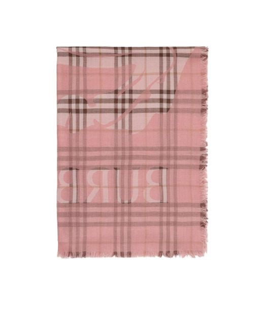 Burberry Pink Wide Ekd Check Fringed Scarf