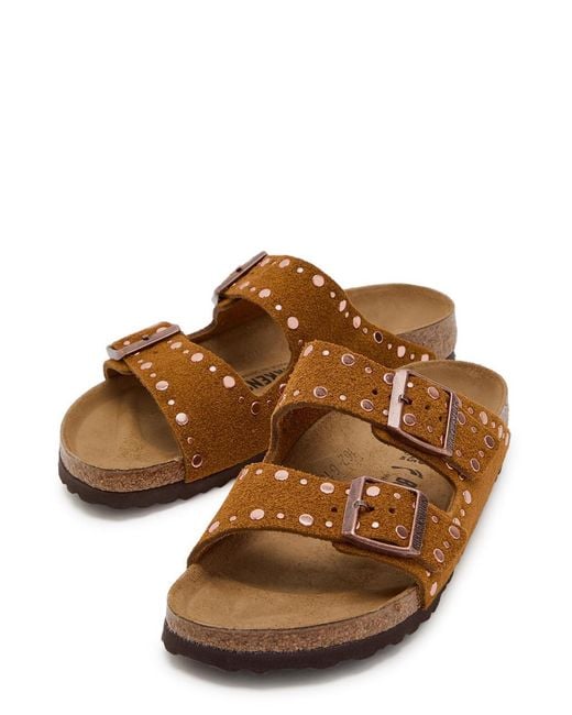 Birkenstock Brown Arizona Studded Suede Sliders