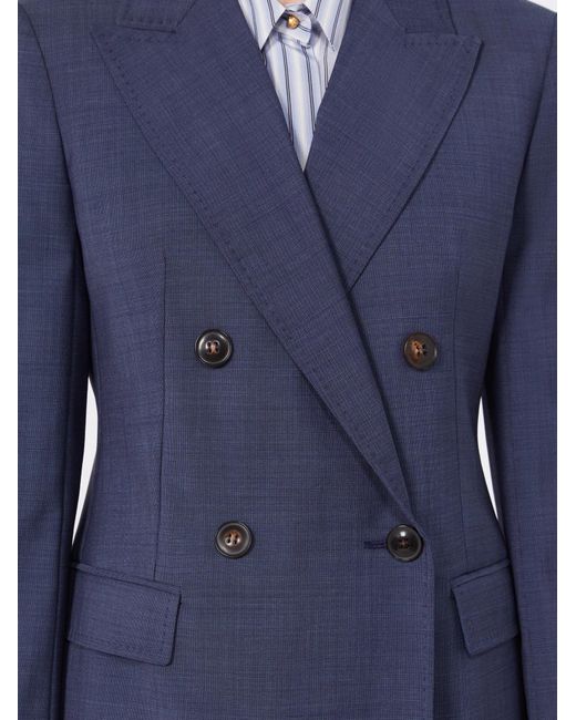 Max Mara Blue Studio Umico Double-Breasted Pinstriped Blazer