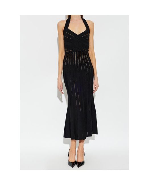 Balmain Black Halterneck Open-Back Knitted Dress
