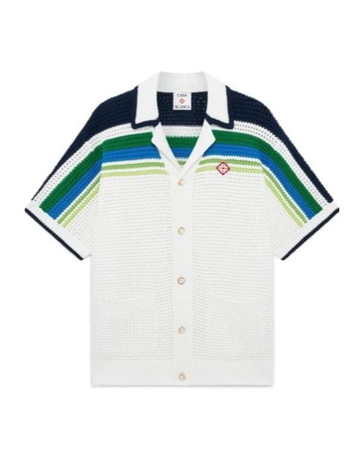 Casablanca Blue Striped Knitted Polo Shirt for men