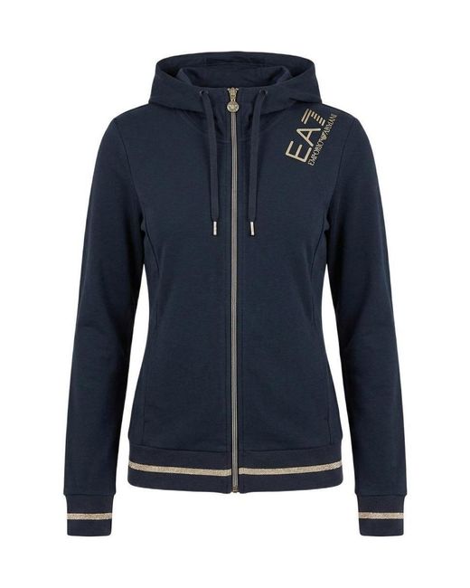 EA7 Blue Logo Hooded Casual Coat
