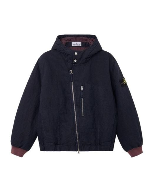 Stone Island Blue Padded Hooded Jacket With Anti-Drop for men