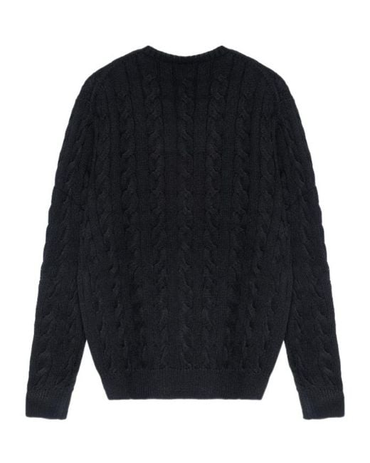 Polo Ralph Lauren Blue Logo Embroidered Cable-Knit Jumper for men