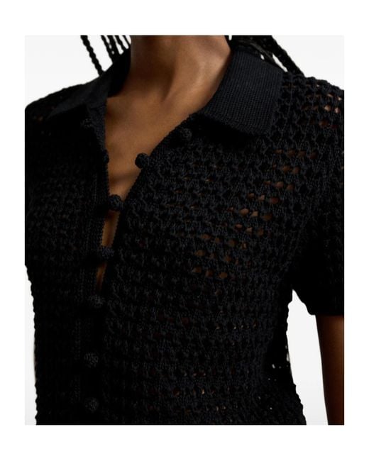 Polo Ralph Lauren Black Crochet-Knit Flared Midi Dress